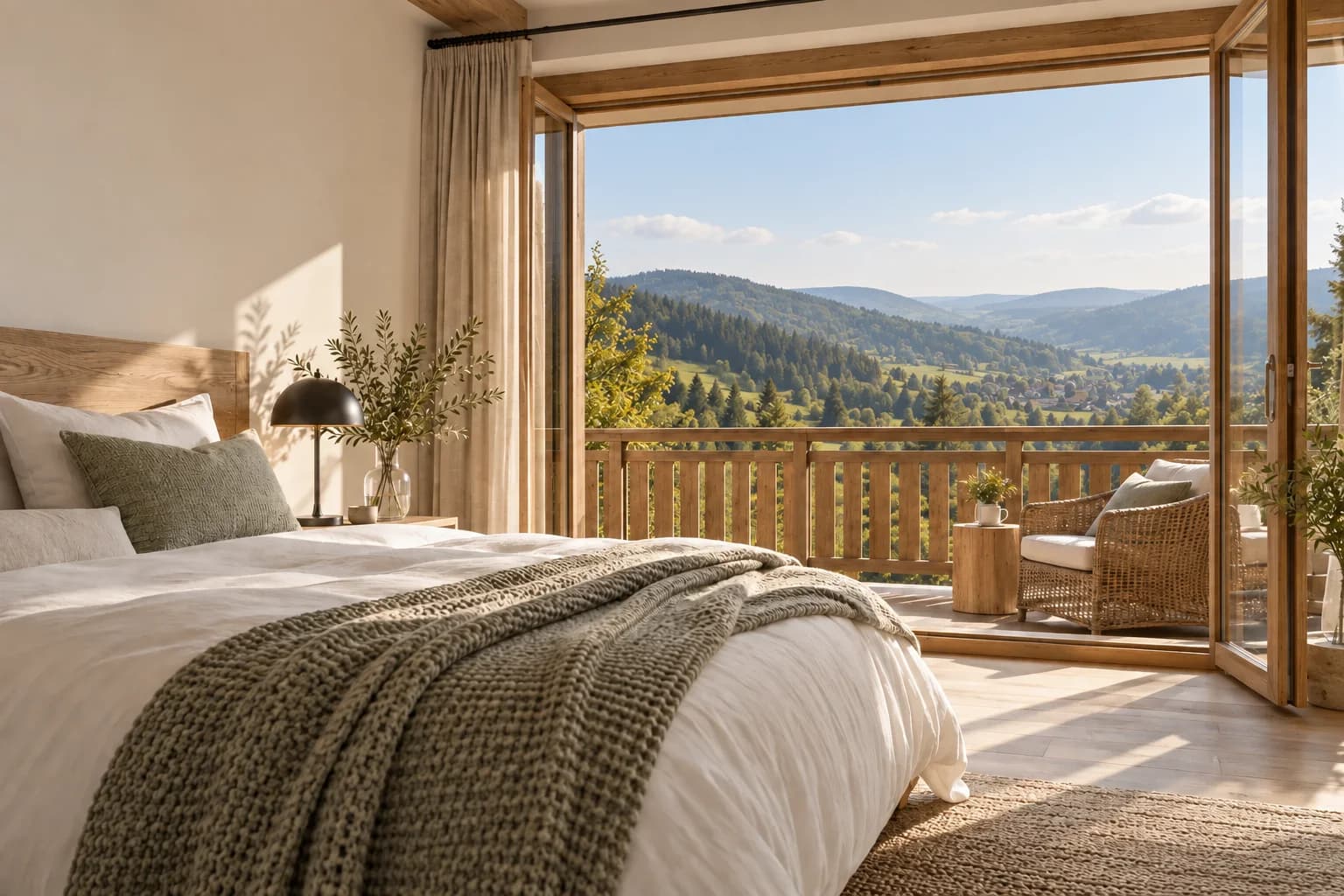 Helles Schlafzimmer als fiktive Beispielunterkunft