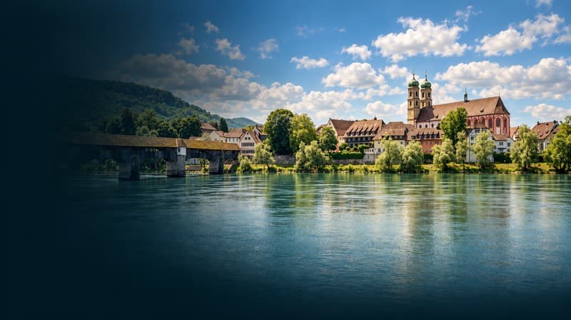 Blick auf einen Fluss und die Altstadt als Beispielmotiv